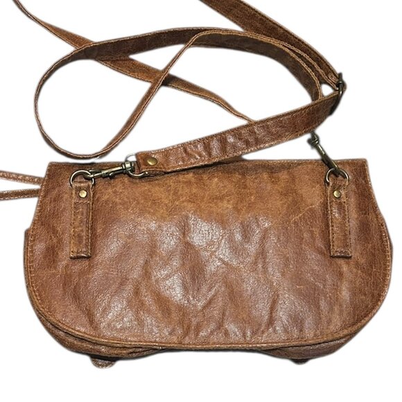 Vtg Gasoline Brown Belt Bag Crossbody Multi Pocket Utility Festival Boho Travel - Picture 3 of 7